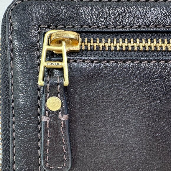 FOSSIL Wallet Wristlet Black Zip Around Clutch Leather Multicard - Picture 8 of 12